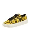 Versace Yellow/Black Canvas Greca Barocco Low Top Sneakers Size 41.5 For Men