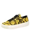 Versace Yellow/Black Canvas Greca Barocco Low Top Sneakers Size 40 For Men