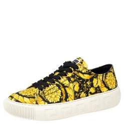 Versace Yellow/Black Canvas Greca Barocco Low Top Sneakers Size 40 For Men