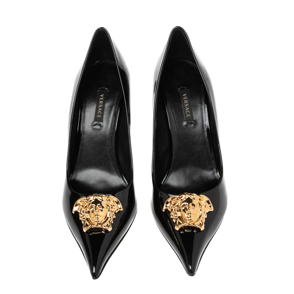 Versace Black Patent Leather Medusa Decollete Pointed Toe Pumps Size 37.5 For Women - Image 3