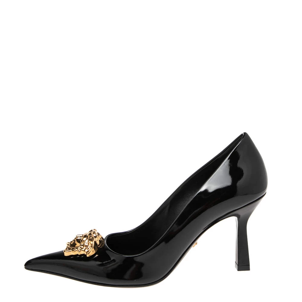 Versace Black Patent Leather Medusa Decollete Pointed Toe Pumps Size 37.5 For Women - Image 2