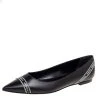 Versace Black Leather Logo Tape Detail Pointed-Toe Ballet Flats Size 41 For Women