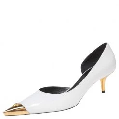 Versace White Patent Leather Pointed-Toe D'orsay Pumps Size 39.5 For Women