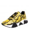 Versace Yellow Leather Squalo Barocco Print Lace Up Sneakers Size 44 For Men