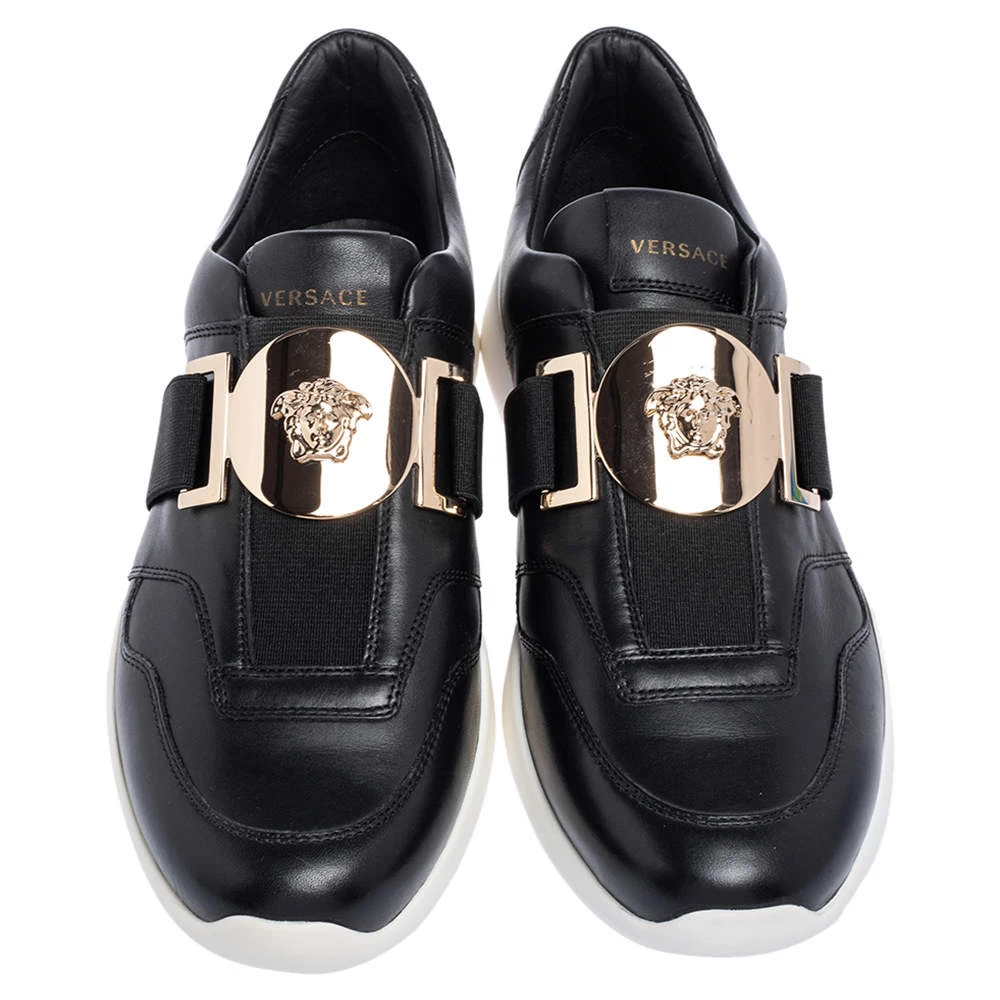 Versace Black Leather Medusa Strap Sneakers Size 39 For Women - Image 3