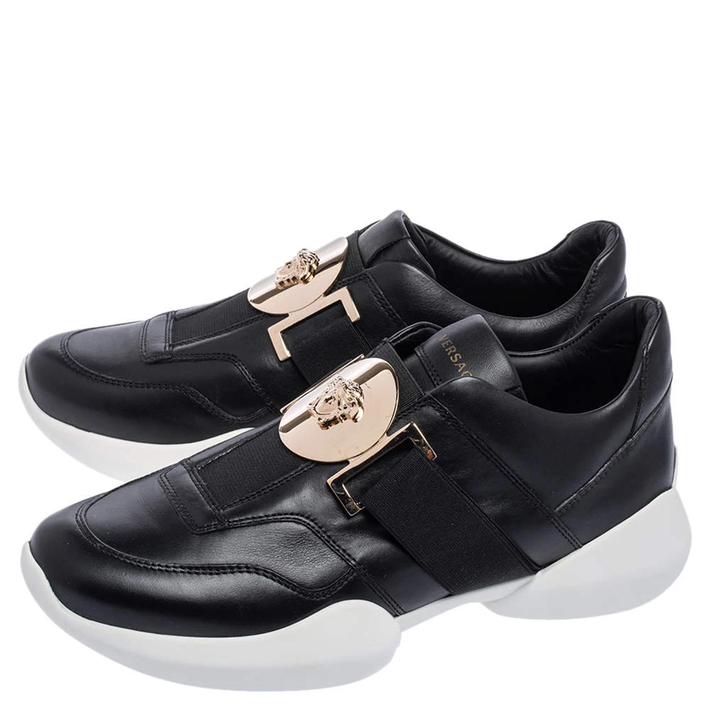 Versace Black Leather Medusa Strap Sneakers Size 39 For Women - Image 4