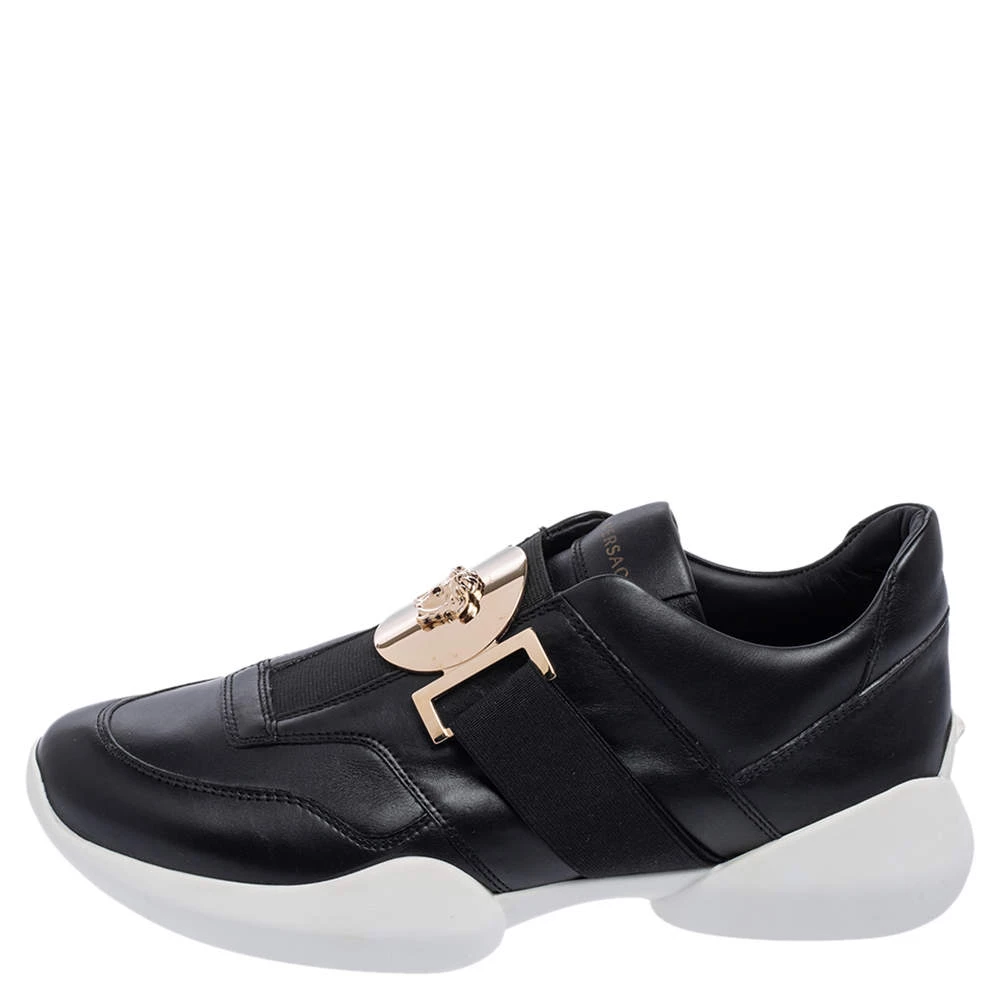 Versace Black Leather Medusa Strap Sneakers Size 39 For Women - Image 2