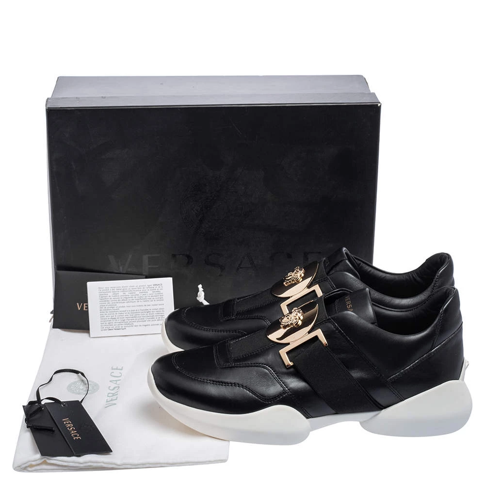 Versace Black Leather Medusa Strap Sneakers Size 39 For Women - Image 9