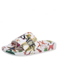 Versace Multicolor Leather Flat Sandals Size 37 For Women