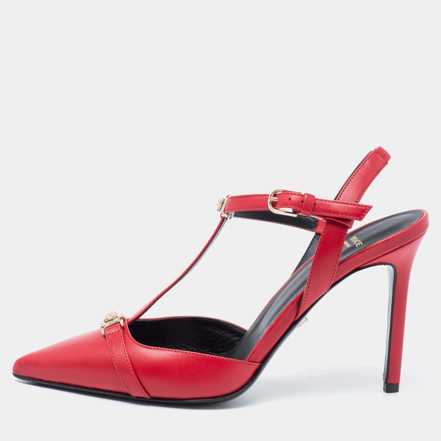 Versace Red Leather Medusa Slingback Pumps Size 39 For Women
