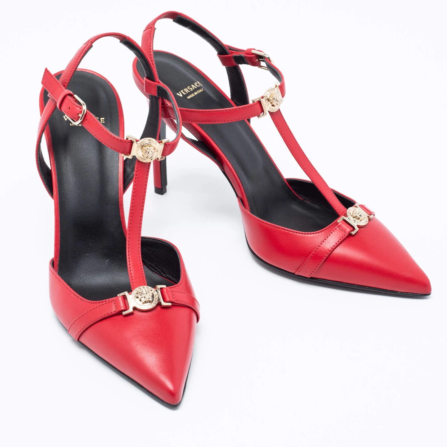 Versace Red Leather Medusa Slingback Pumps Size 39 For Women - Image 4