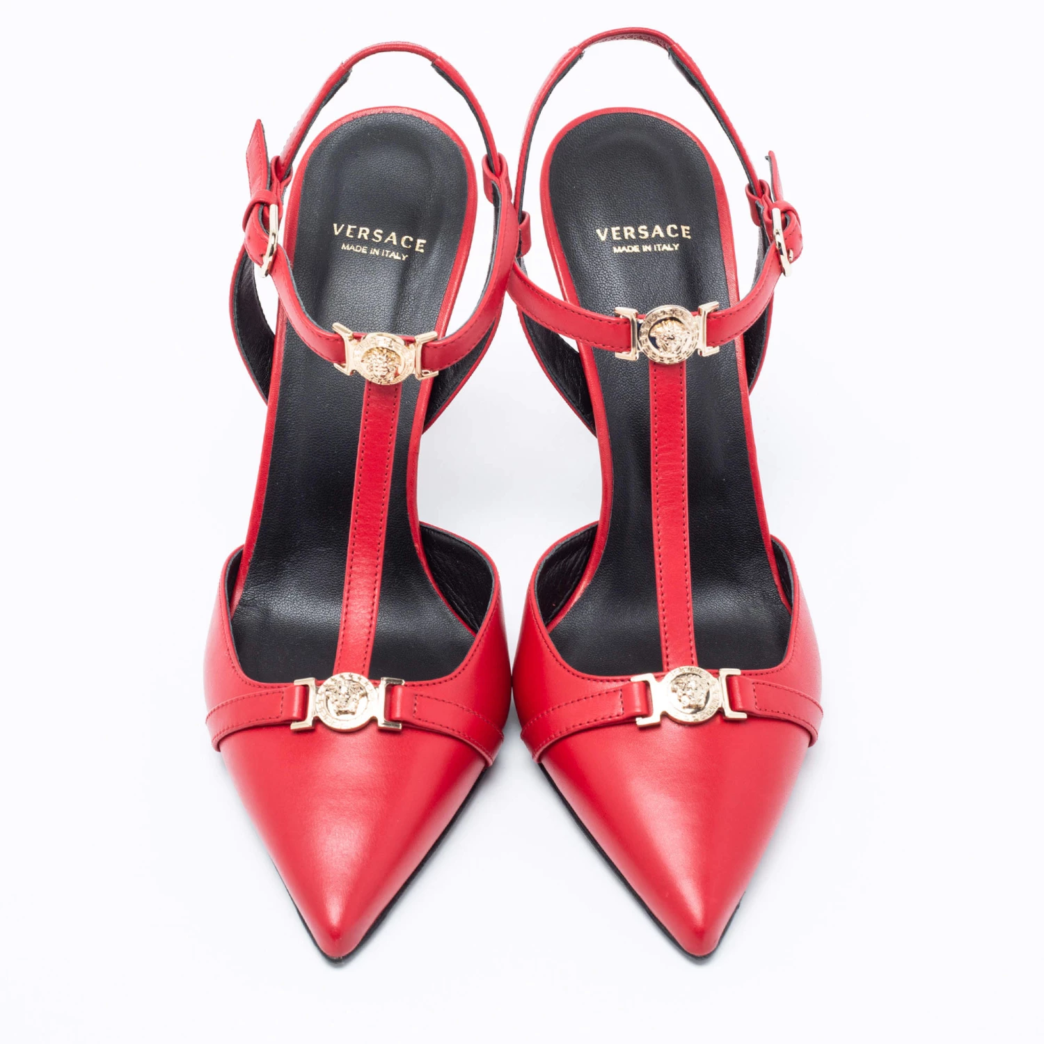 Versace Red Leather Medusa Slingback Pumps Size 39 For Women - Image 3
