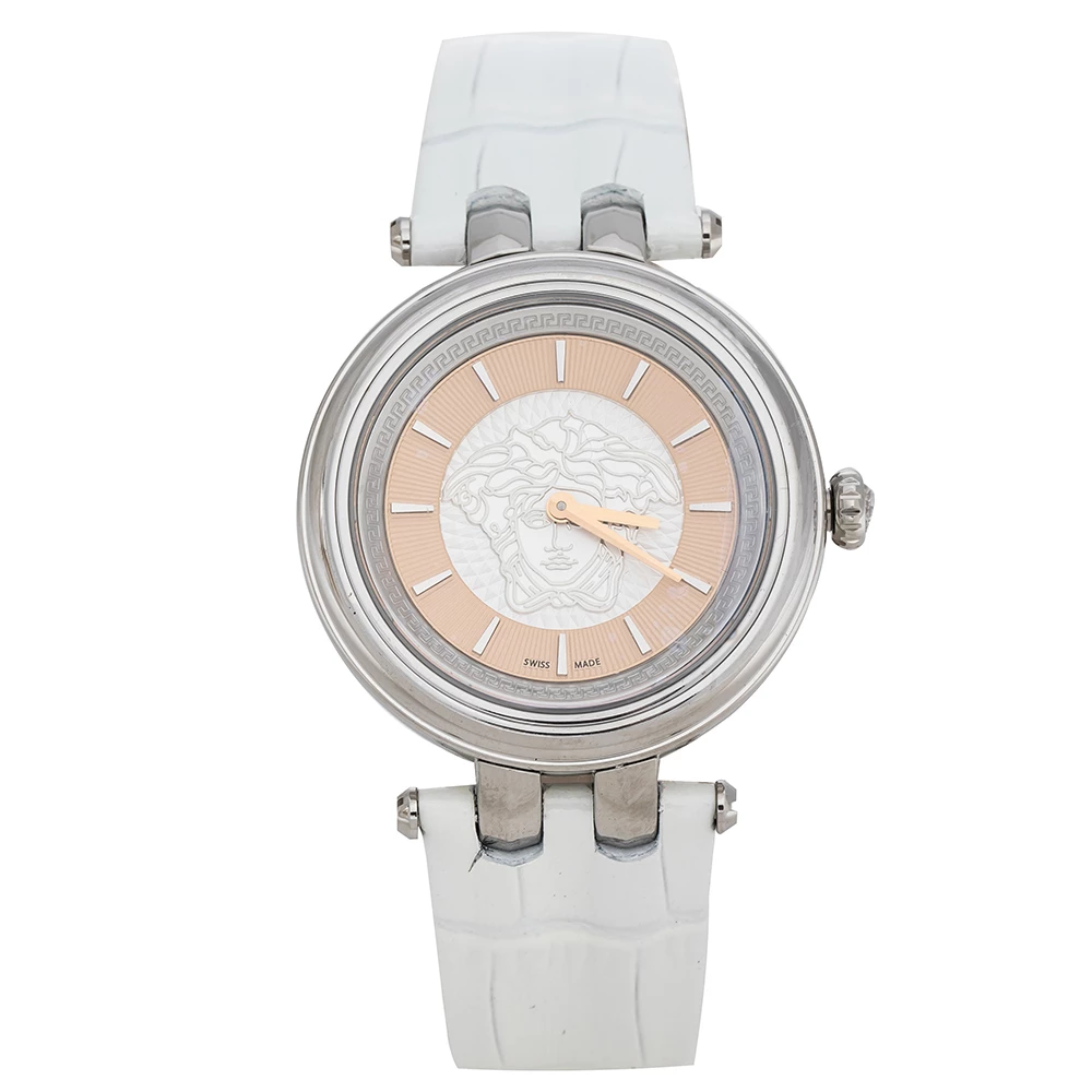 Versace Salmon Stainless Steel Leather Khai VQE010015 Women's Wristwatch 36 Mm For Women