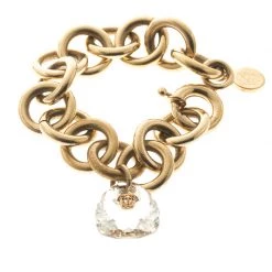 Versace Medusa Transparent Crystal Gold Tone Link Bracelet For Women