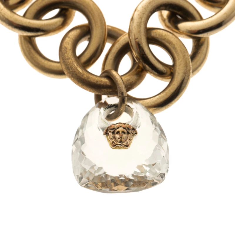 Versace Medusa Transparent Crystal Gold Tone Link Bracelet For Women - Image 2