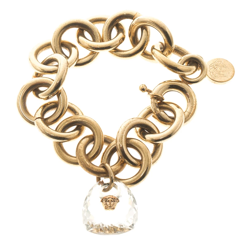 Versace Medusa Transparent Crystal Gold Tone Link Bracelet For Women - Image 3