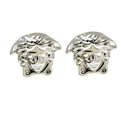 Versace Medusa Head Silver Tone Stud Earrings For Women