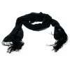 Versace Black Crystal Embellished Silk Georgette Tasseled Edge Scarf For Women