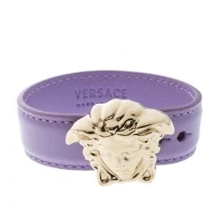 Versace Lilac Palazzo Medusa Gold Tone Leather Cuff Bracelet For Women