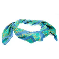 Versace Blue Medusa Baroque Printed Silk Square Scarf For Women