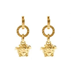 Versace Medusa Gold Tone Dangle Earrings For Women