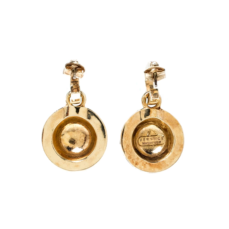 Versace Medusa Crystal Studded Gold Tone Drop Earrings For Women - Image 4