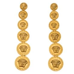 Versace Gold Plated Medusa Coin Drop Earrings For Women