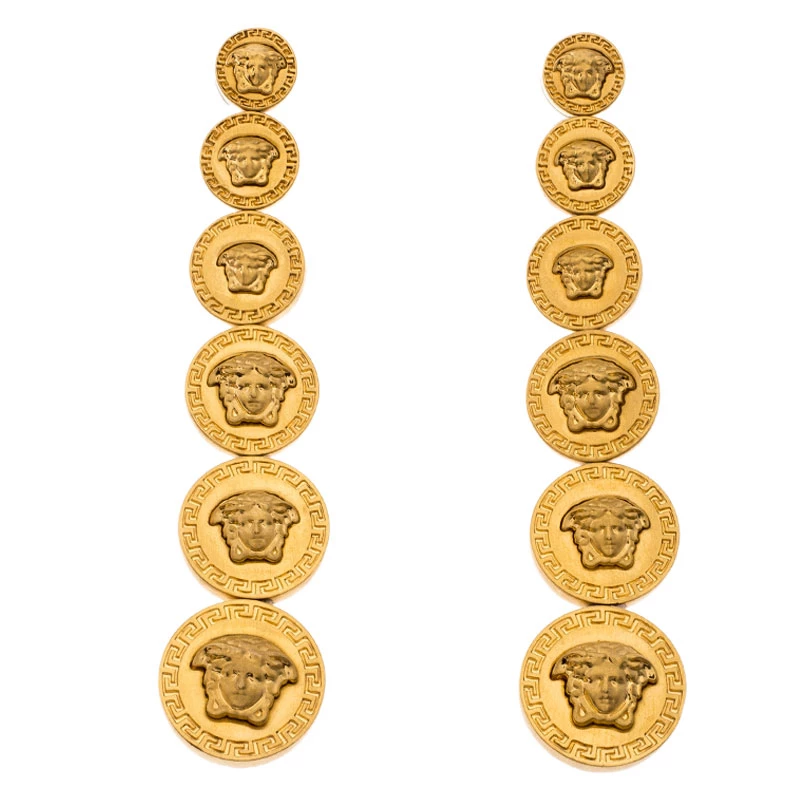 Versace Gold Plated Medusa Coin Drop Earrings For Women