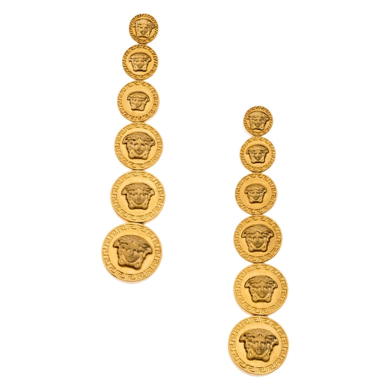 Versace Gold Plated Medusa Coin Drop Earrings For Women - Image 4