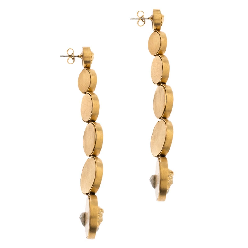 Versace Gold Plated Medusa Coin Drop Earrings For Women - Image 2