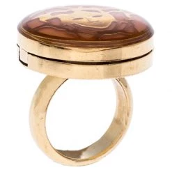 Versace Gold Plated Metal Flip Top Mirror Medusa Ring Size 50 For Women