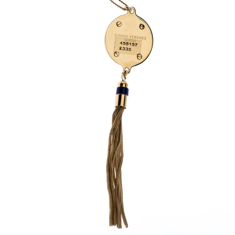 Versace Medusa Crystal Enamel Tassel Pendant Gold Tone Necklace For Women - Image 6