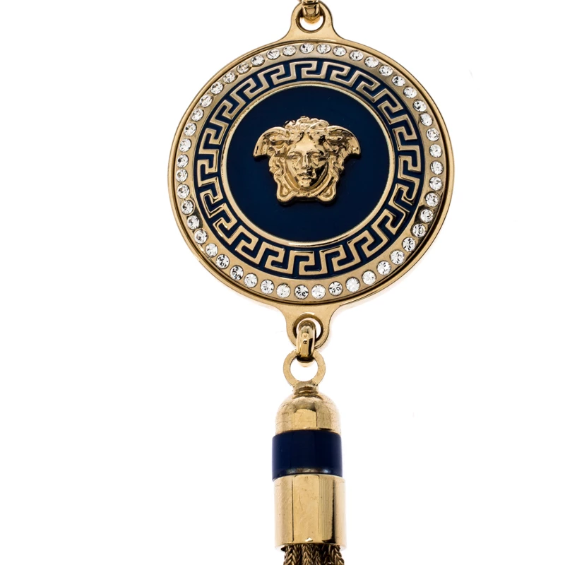 Versace Medusa Crystal Enamel Tassel Pendant Gold Tone Necklace For Women - Image 4