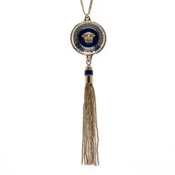 Versace Medusa Crystal Enamel Tassel Pendant Gold Tone Necklace For Women