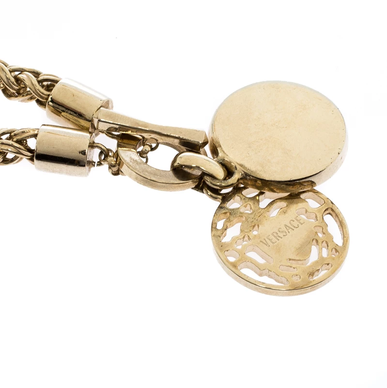 Versace Gold Tone Crystal And Medusa Charm Woven Chain Toggle Necklace For Women - Image 5