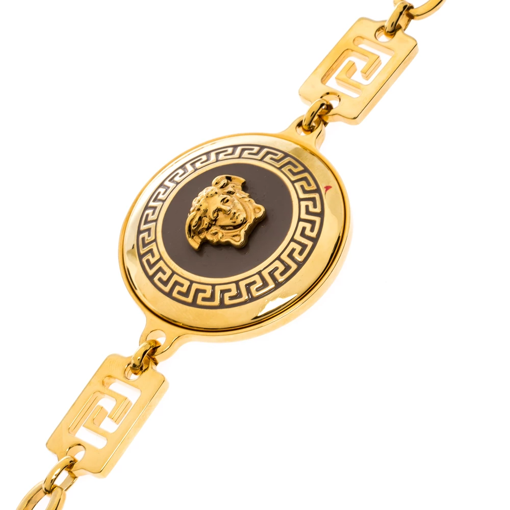 Versace Yellow Gold Tone Medusa Charm Chain Link Belt For Women - Image 4