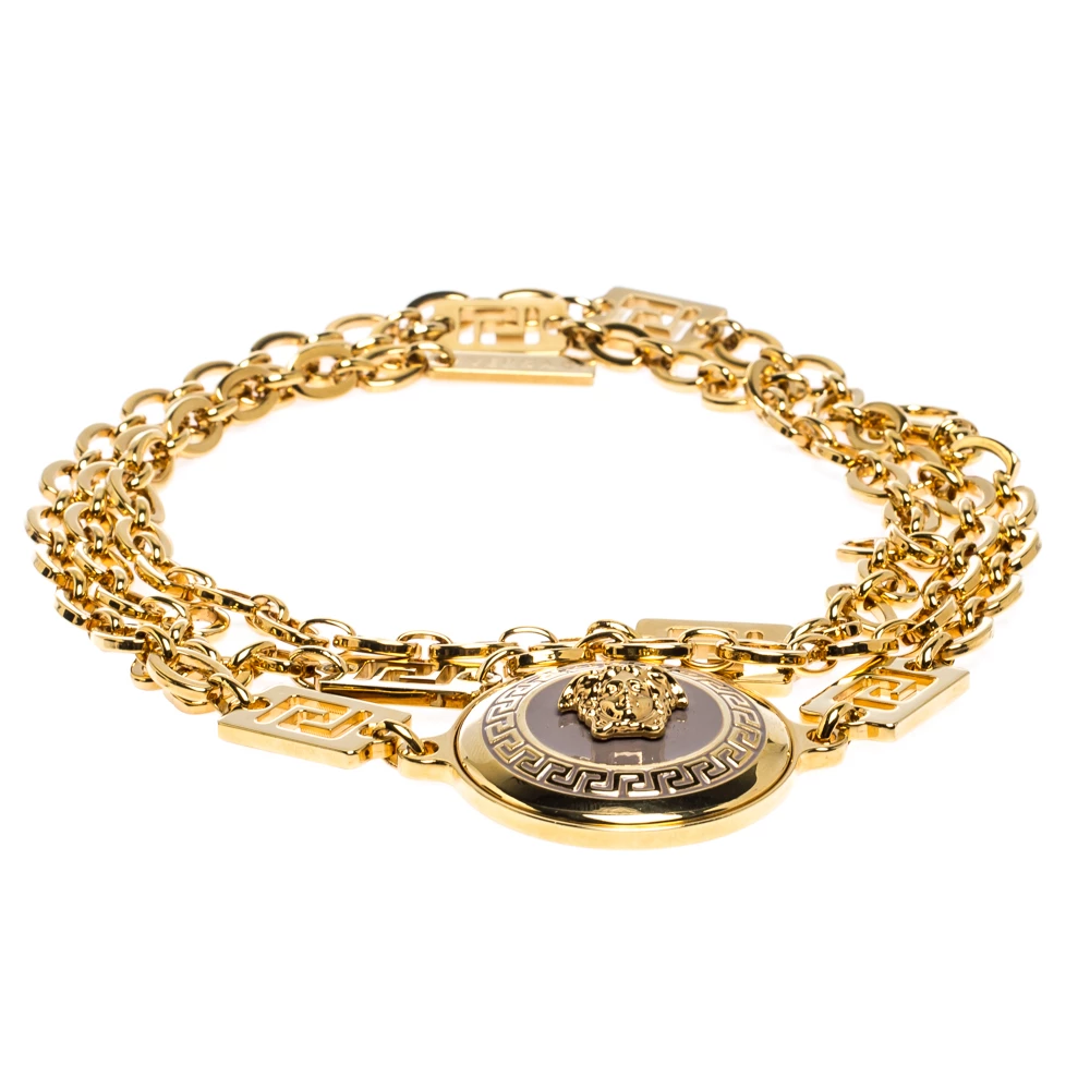 Versace Yellow Gold Tone Medusa Charm Chain Link Belt For Women - Image 3