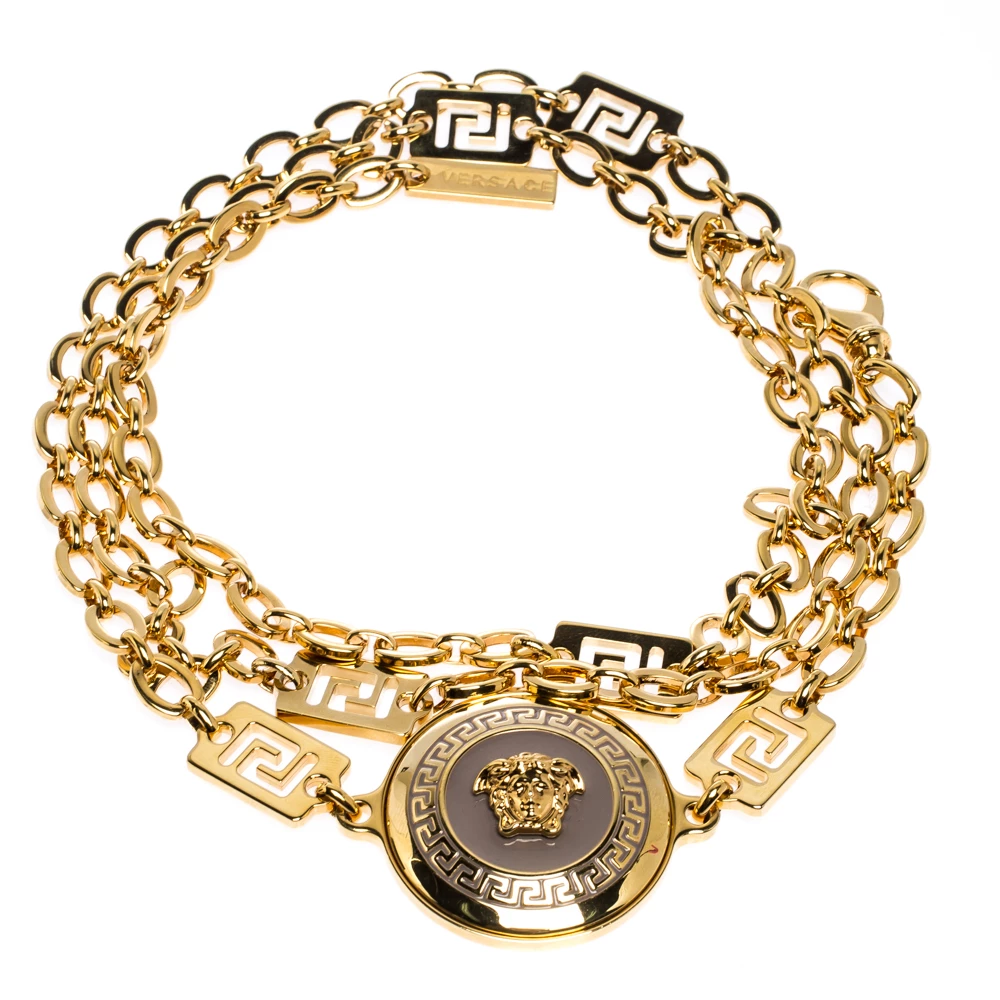 Versace Yellow Gold Tone Medusa Charm Chain Link Belt For Women - Image 2