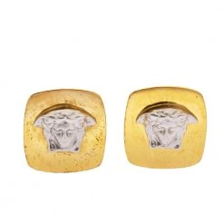 Versace Medusa Two Tone Square Clip-on Stud Earrings For Women