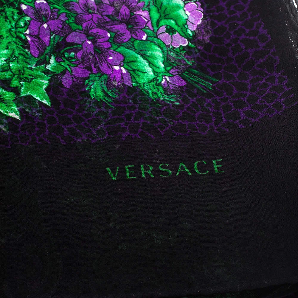 Versace Black & Purple Floral Print Silk Stole For Women - Image 3
