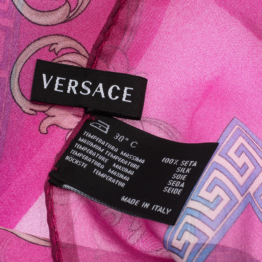 Versace Fuschia Pink Printed Silk Stole For Women - Image 5