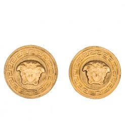 Versace Medusa Gold Tone Round Clip-on Stud Earrings For Women