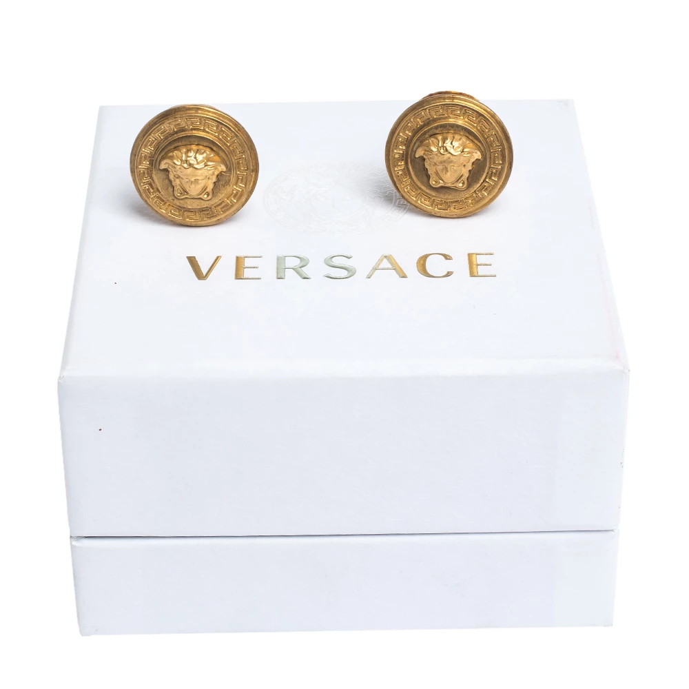 Versace Medusa Gold Tone Round Clip-on Stud Earrings For Women - Image 6