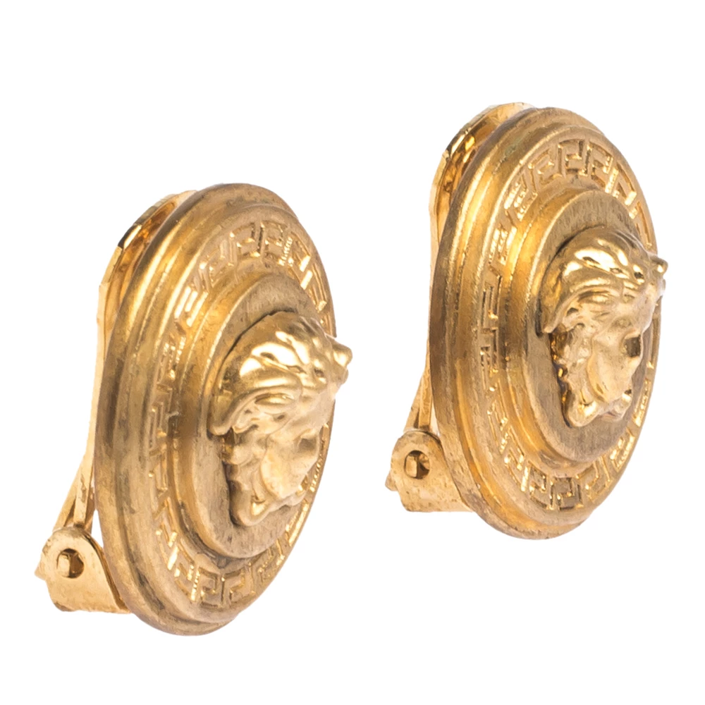 Versace Medusa Gold Tone Round Clip-on Stud Earrings For Women - Image 2