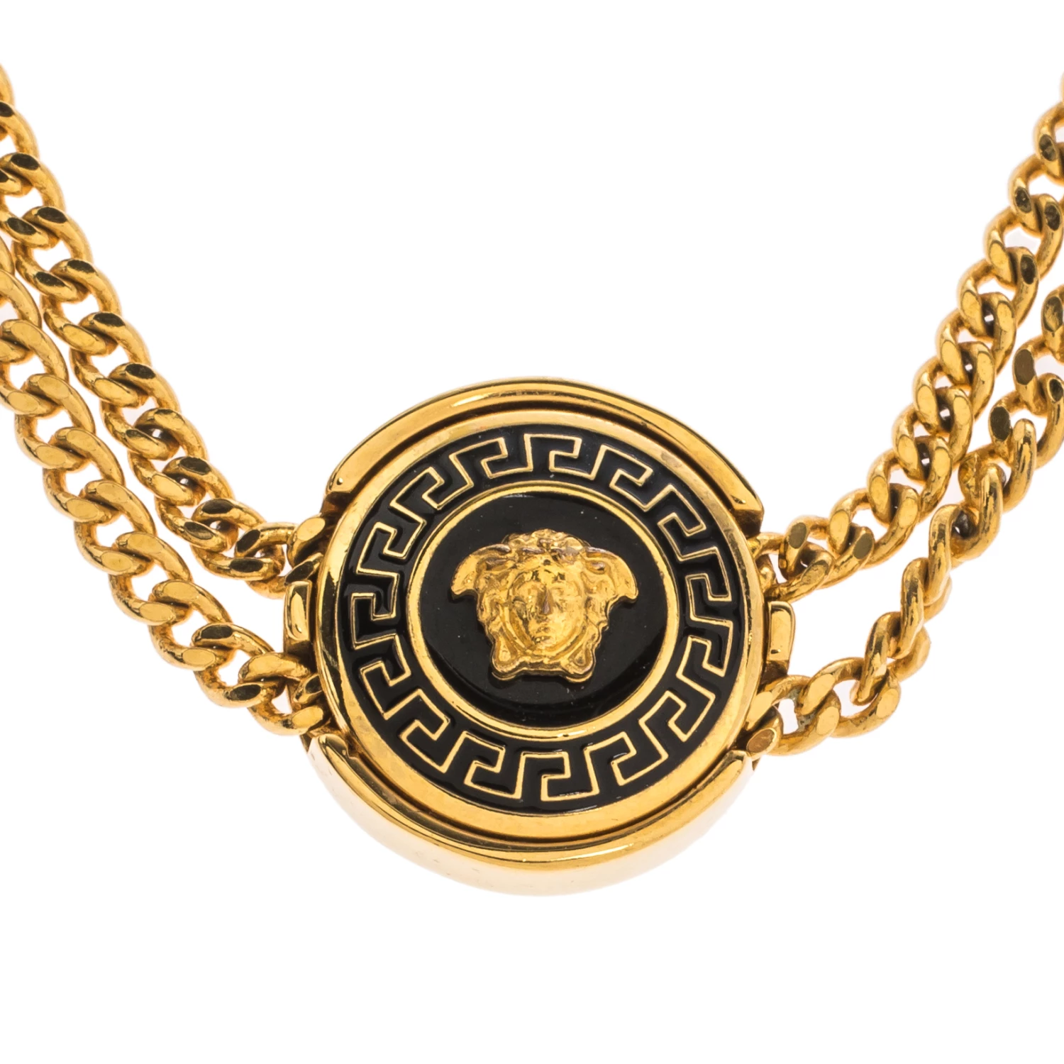 Versace Medusa Enamel Gold Tone Round Charm Chain Bracelet For Women - Image 3