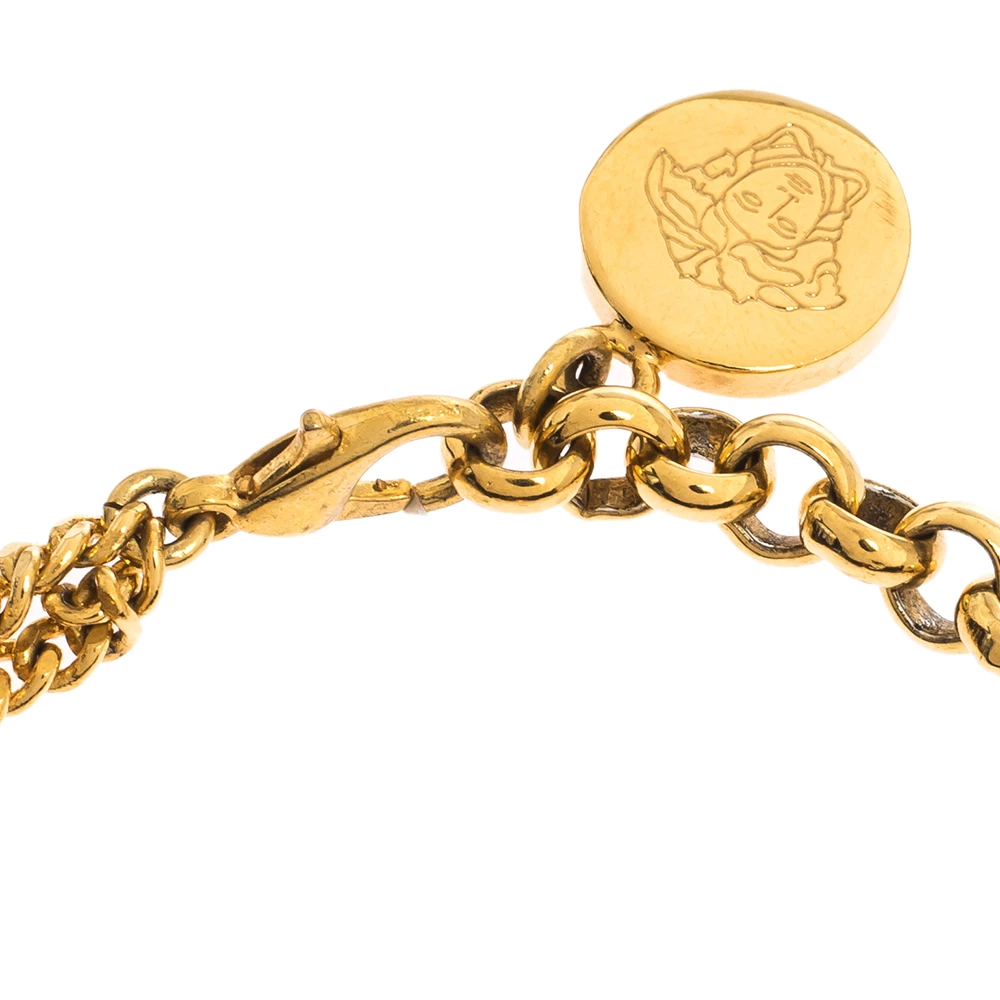 Versace Medusa Enamel Gold Tone Round Charm Chain Bracelet For Women - Image 6