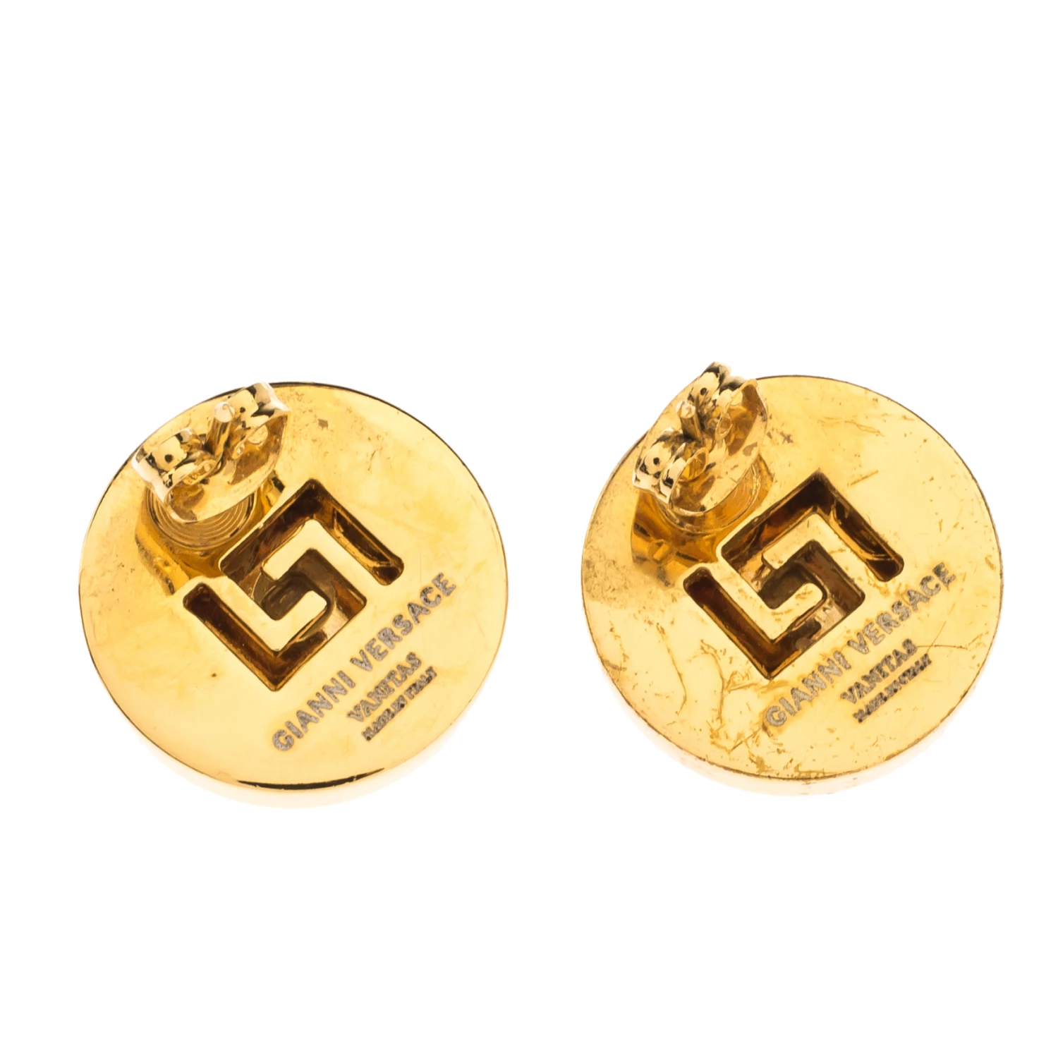 Versace Medusa Black Enamel Gold Tone Round Stud Earrings For Women - Image 4