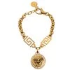 Versace Crystal Medusa Medallion Greca Gold Tone Chain Bracelet For Women