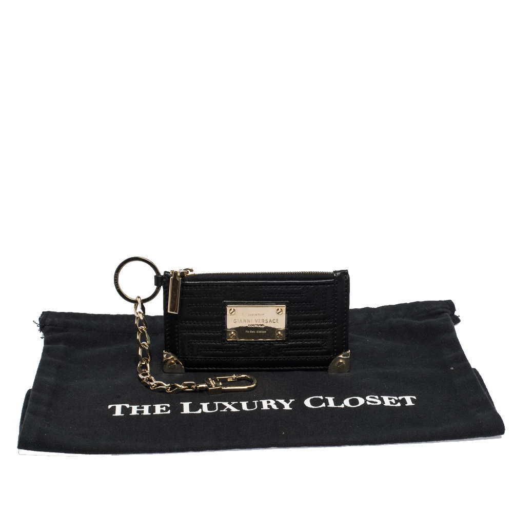 Versace Black Quilted Leather Coin Purse And Key Charm For Women - Image 7