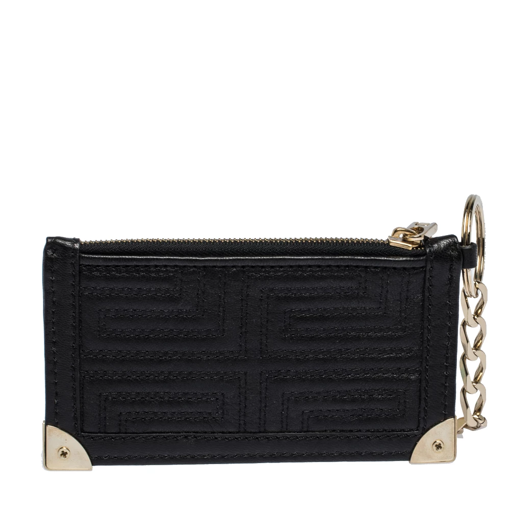 Versace Black Quilted Leather Coin Purse And Key Charm For Women - Image 4